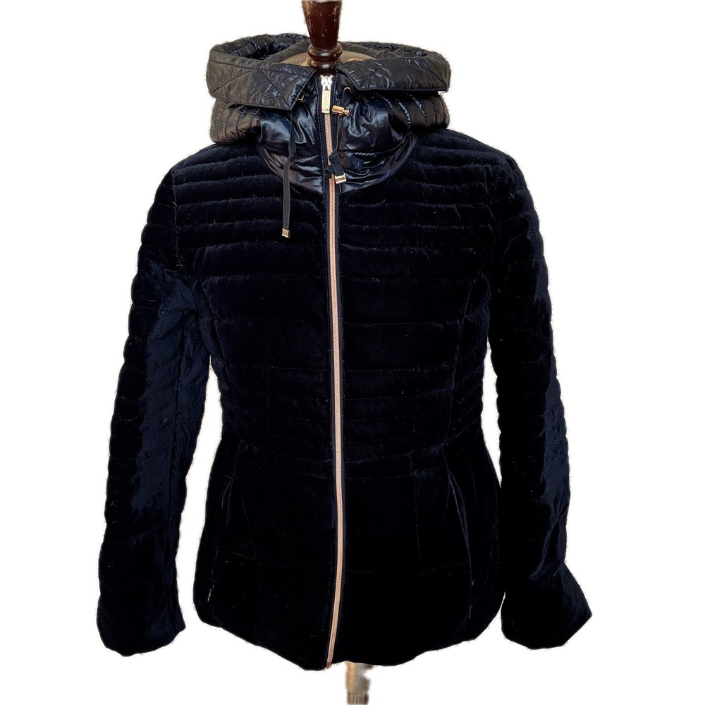 Karl‎ Lagerfeld Paris Velvet Down Puffer Jacket Women's Sz S Navy